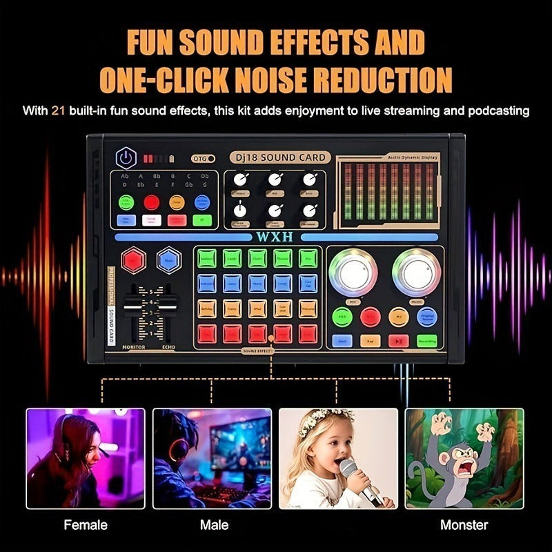 Podcast Equipment Bundle, Live Sound Card with BM800 Recording Studio Microphone, Professional Live Sound Card w/Dj Mixer Effects & Voice Changer for Live Streaming Gaming