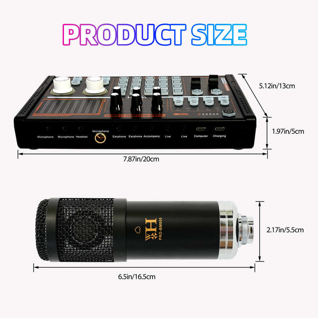 Podcast Equipment Bundle, Live Sound Card with BM800 Recording Studio Microphone, Professional Live Sound Card w/Dj Mixer Effects & Voice Changer for Live Streaming Gaming