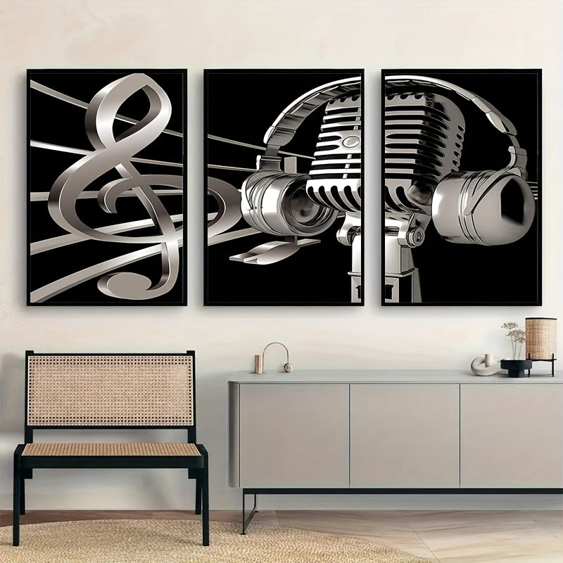 3-Piece Canvas Poster Set - Unique Modern Art Black White Music