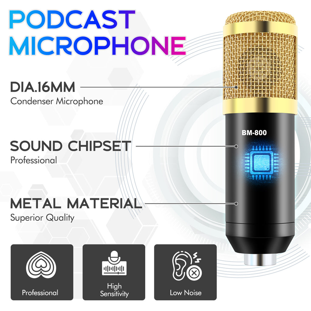 Podcast Equipment Bundle, Live Sound Card with BM800 Recording Studio Microphone, Professional Live Sound Card w/Dj Mixer Effects & Voice Changer for Live Streaming Gaming