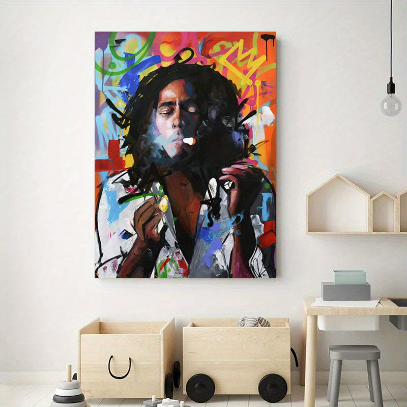 Modern Graffiti Musician Portrait Canvas Art Print - Frameless Wall Decor for Living Room, Bedroom, Office