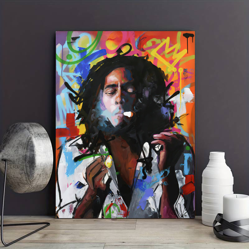 Modern Graffiti Musician Portrait Canvas Art Print - Frameless Wall Decor for Living Room, Bedroom, Office