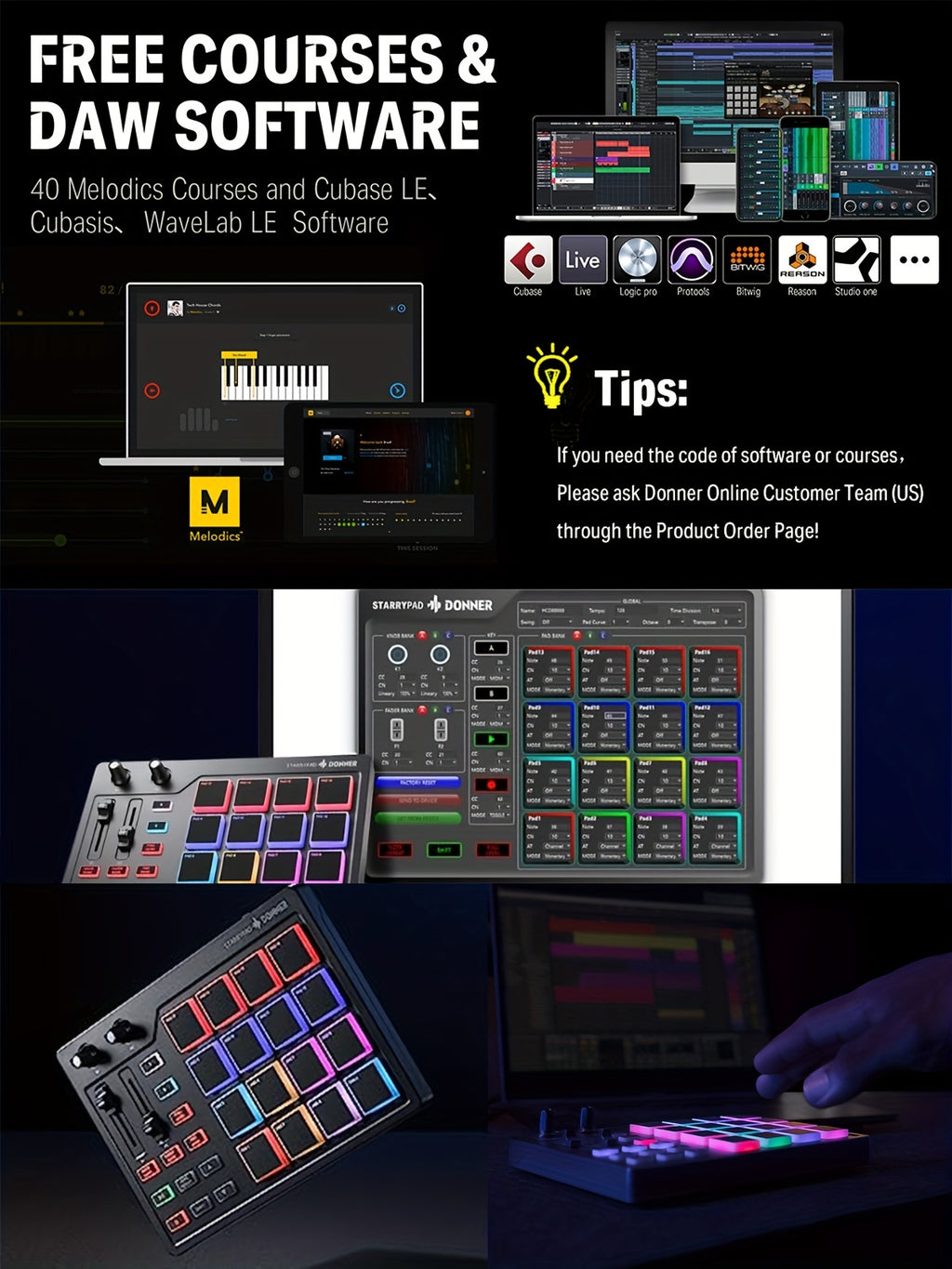 STARRYPAD MIDI Pad Beat Maker Machine - Professional USB MIDI Controller for Music Production - 16 Beat Pads, 2 Assignable Faders & Knobs, 40 Free Courses, and Music Production Software for DJs and Producers