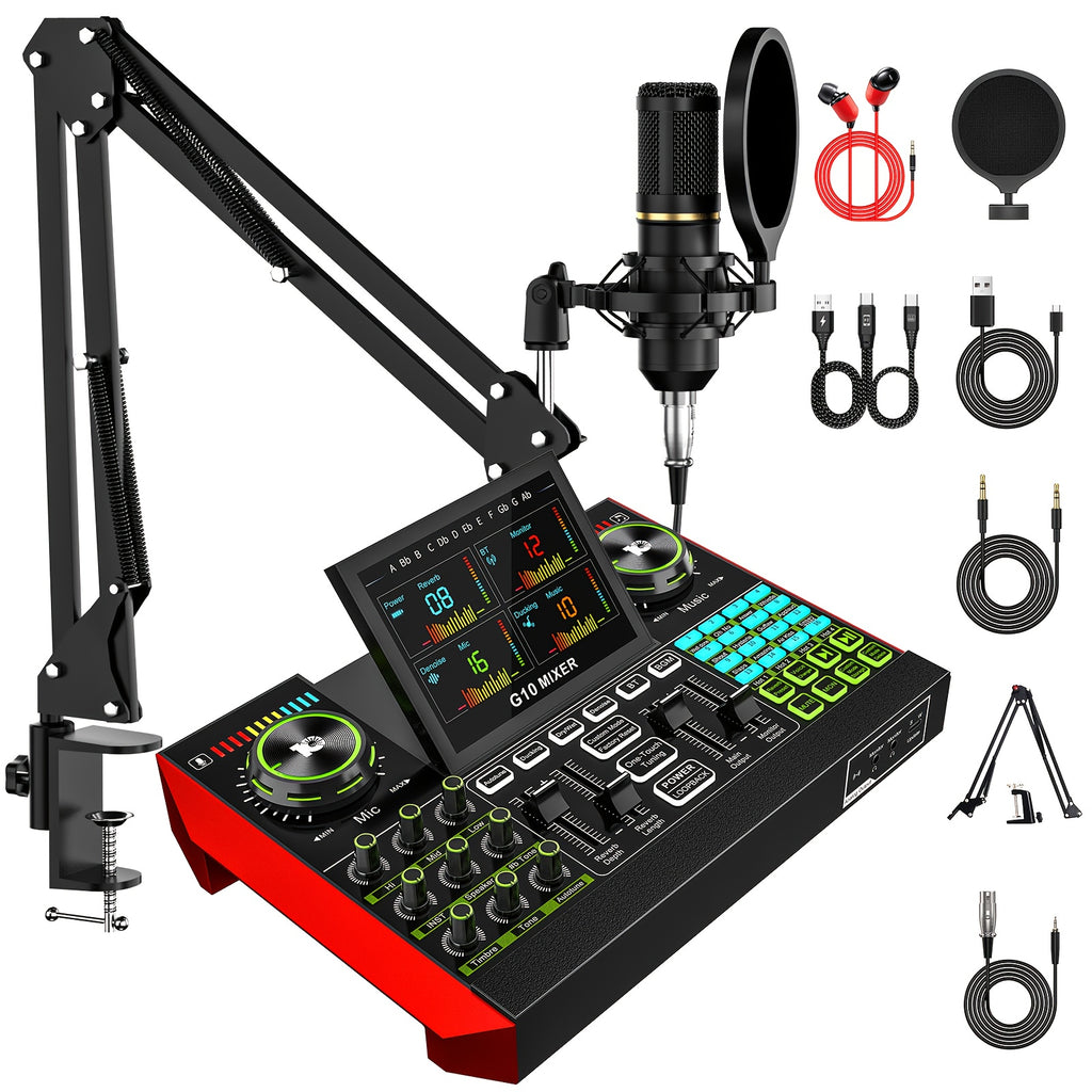 Podcast Equipment Bundle, Recording Studio Package with Voice Changer, Live Sound Card - Audio Interface for Laptop Computer Vlog Living Broadcast Live Streaming Plug & Play PC Computer Kit with Professional Chipset for, Gami