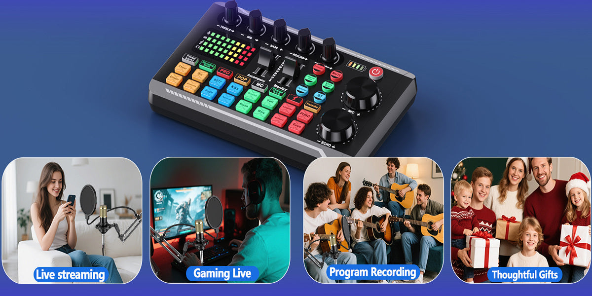 Podcast Equipment Bundle, Live Sound Card with BM800 Recording Studio Microphone, Professional Live Sound Card w/Dj Mixer Effects & Voice Changer for Live Streaming Gaming