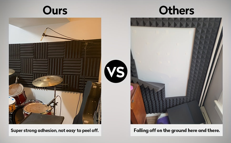 Self adhesive 24 pcs black 12* 12 * 2inches high-density flame-retardant triangular groove sound insulation foam board is suitable for conference studio, recording studio, bedroom, wall and ceiling, dance studio, music room,