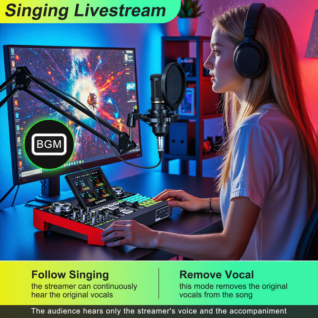 Podcast Equipment Bundle, Recording Studio Package with Voice Changer, Live Sound Card - Audio Interface for Laptop Computer Vlog Living Broadcast Live Streaming Plug & Play PC Computer Kit with Professional Chipset for, Gami