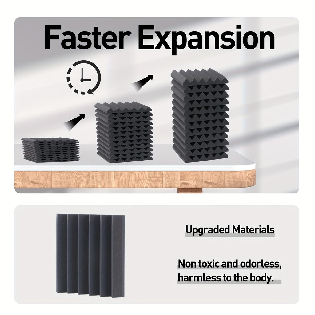 Self adhesive 24 pcs black 12* 12 * 2inches high-density flame-retardant triangular groove sound insulation foam board is suitable for conference studio, recording studio, bedroom, wall and ceiling, dance studio, music room,