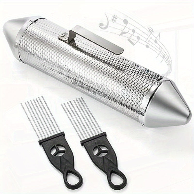 Stainless Steel Guiro Shaker with 2 Scrapers - 15" x 3" Latin Percussion Instrument, Professional Band & Home Musical Training Tool, Durable Metal Construction for Latin Music Enthusiasts, Musician Supply, Sleek Metallic Fini