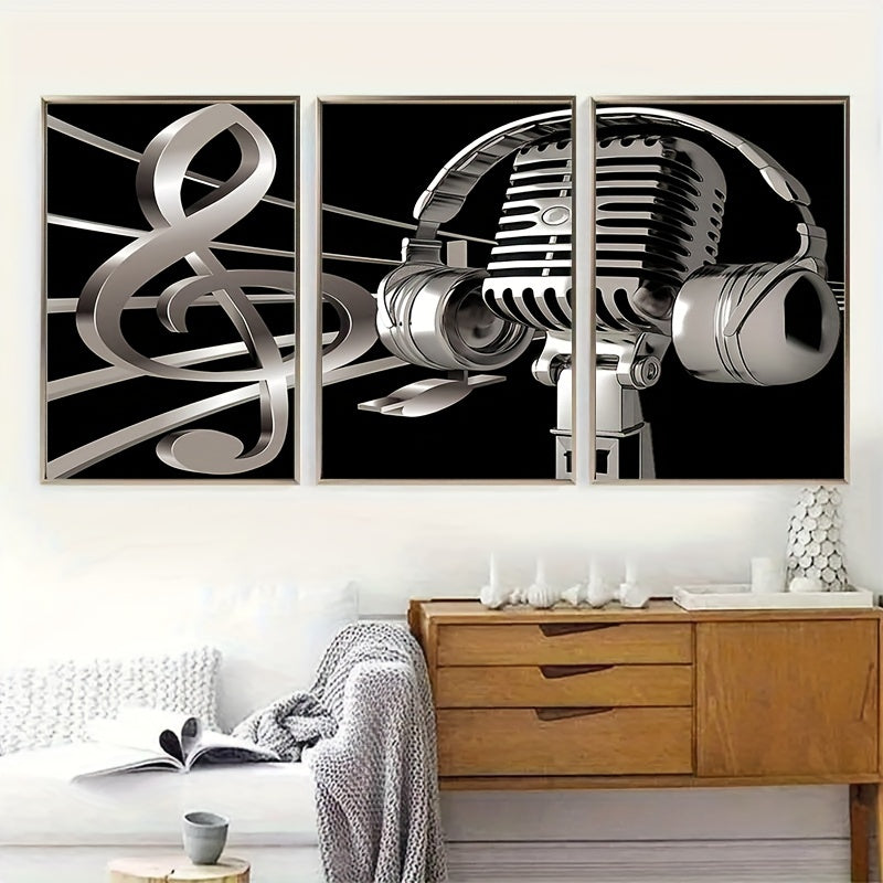 3-Piece Canvas Poster Set - Unique Modern Art Black White Music