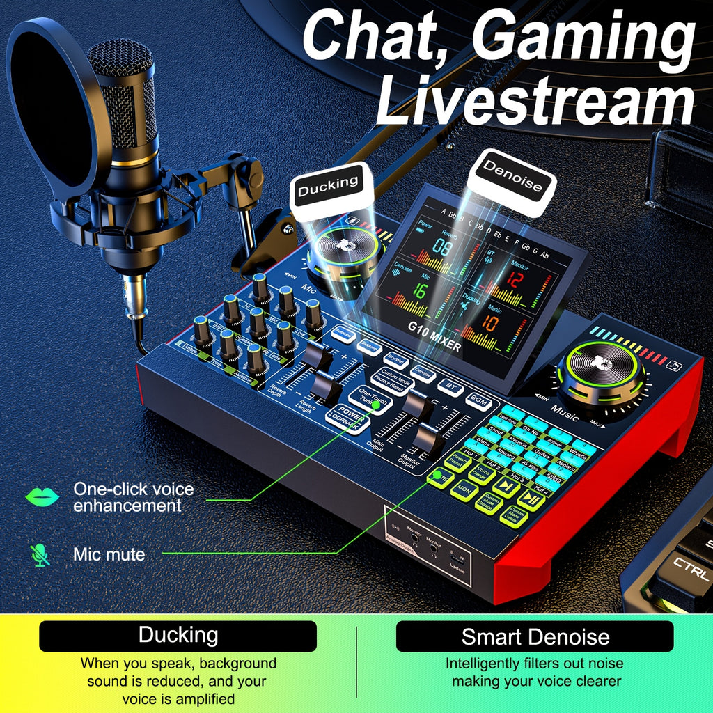 Podcast Equipment Bundle, Recording Studio Package with Voice Changer, Live Sound Card - Audio Interface for Laptop Computer Vlog Living Broadcast Live Streaming Plug & Play PC Computer Kit with Professional Chipset for, Gami