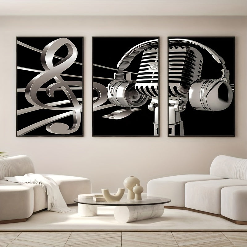 3-Piece Canvas Poster Set - Unique Modern Art Black White Music