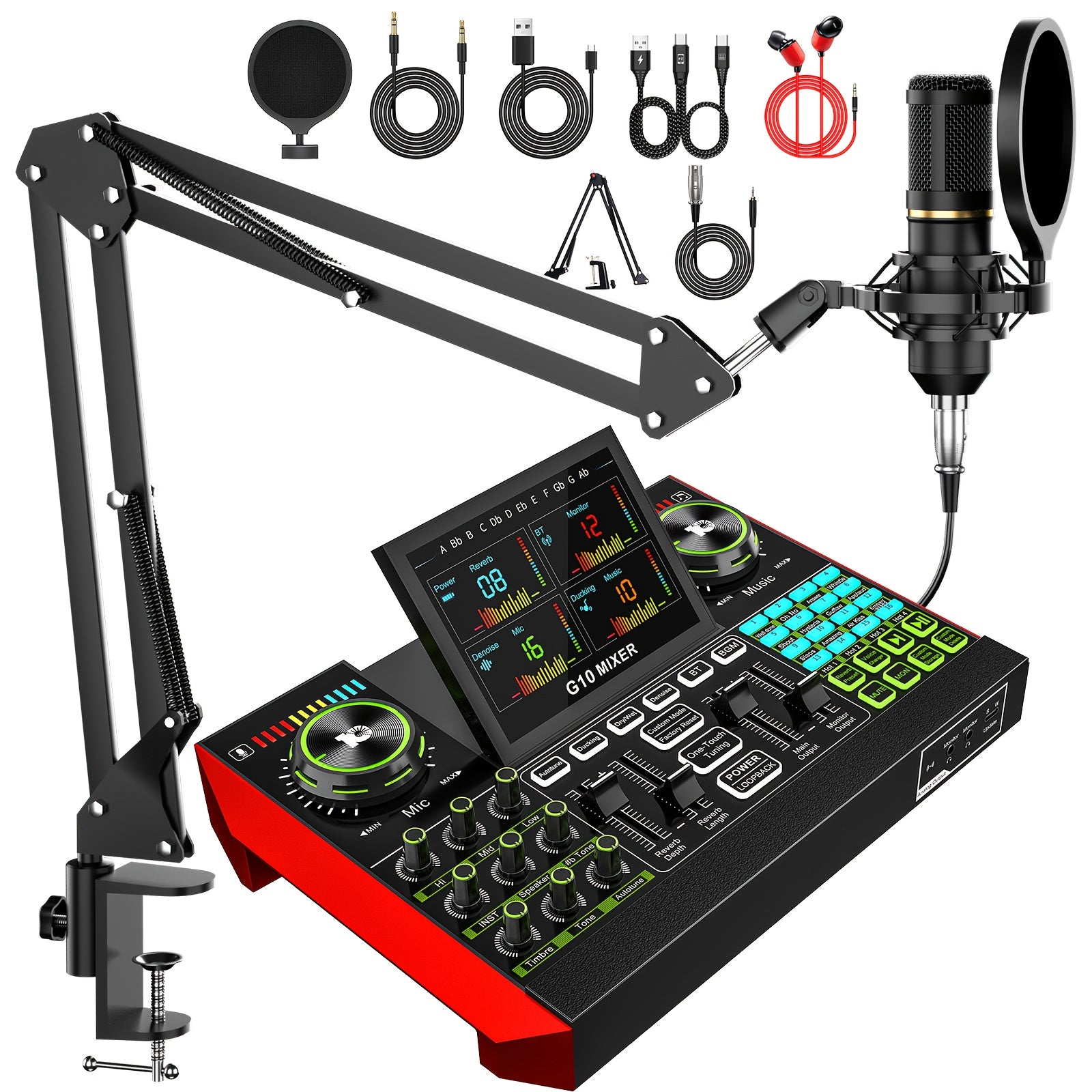 Podcast Equipment Bundle, Recording Studio Package with Voice Changer, Live Sound Card - Audio Interface for Laptop Computer Vlog Living Broadcast Live Streaming Plug & Play PC Computer Kit with Professional Chipset for, Gami