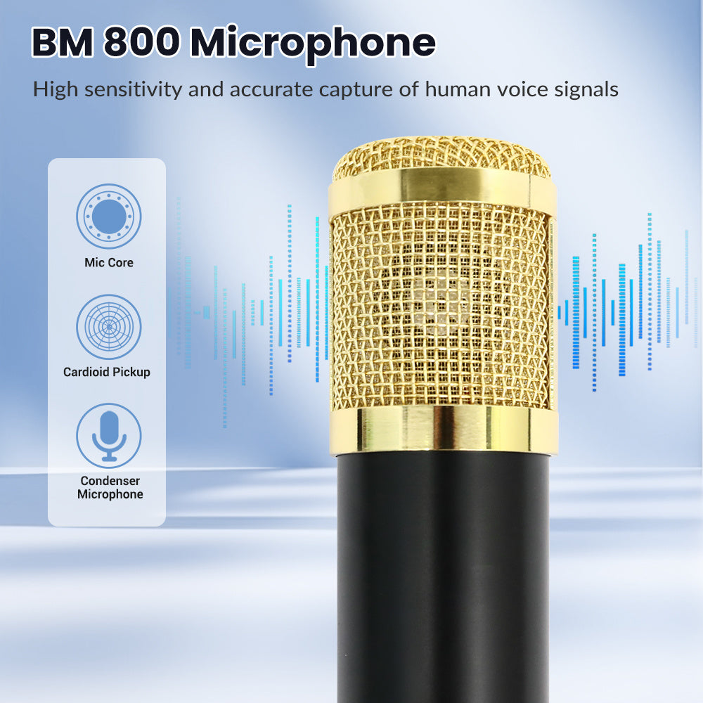 Podcast Equipment Bundle, Live Sound Card with BM800 Recording Studio Microphone, Professional Live Sound Card w/Dj Mixer Effects & Voice Changer for Live Streaming Gaming