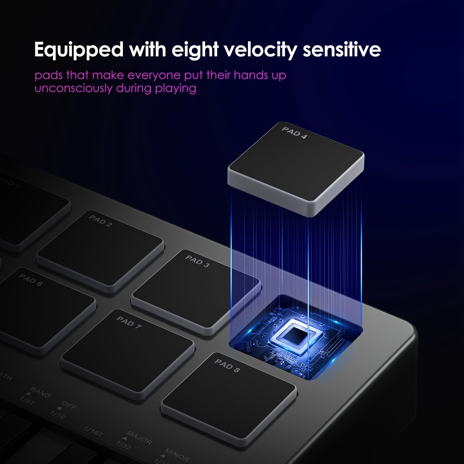 LEKATO 25 Key USB MIDI Keyboard Controller With 8 Backlit Drum Pads, Wireless Semi Weighted Dynamic Keybed 8 Knobs and Music Production, Smart Scales, Chords, Software Included