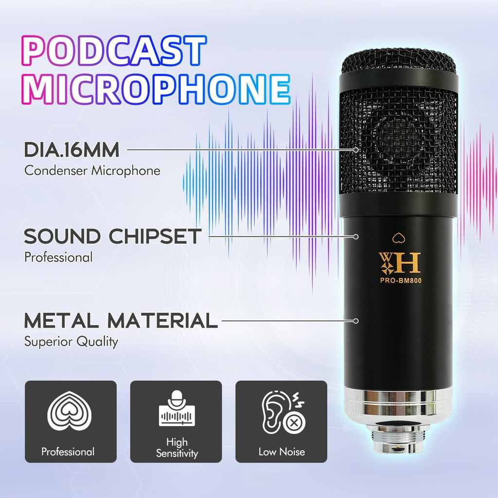 Podcast Equipment Bundle, Live Sound Card with BM800 Recording Studio Microphone, Professional Live Sound Card w/Dj Mixer Effects & Voice Changer for Live Streaming Gaming