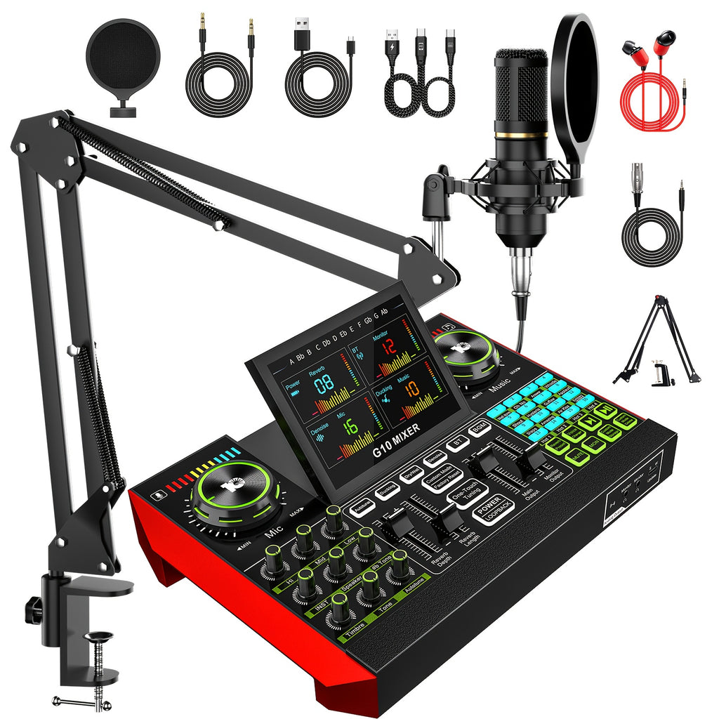 Podcast Equipment Bundle, Recording Studio Package with Voice Changer, Live Sound Card - Audio Interface for Laptop Computer Vlog Living Broadcast Live Streaming Plug & Play PC Computer Kit with Professional Chipset for, Gami