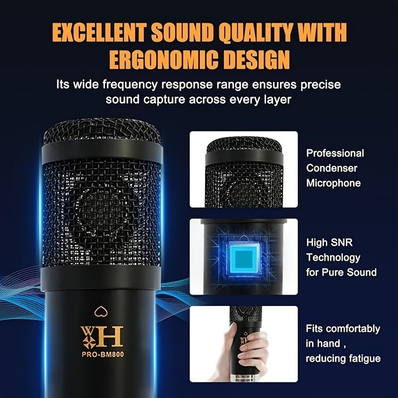 Podcast Equipment Bundle, Live Sound Card with BM800 Recording Studio Microphone, Professional Live Sound Card w/Dj Mixer Effects & Voice Changer for Live Streaming Gaming