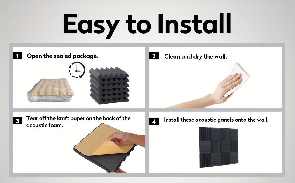 Self adhesive 24 pcs black 12* 12 * 2inches high-density flame-retardant triangular groove sound insulation foam board is suitable for conference studio, recording studio, bedroom, wall and ceiling, dance studio, music room,