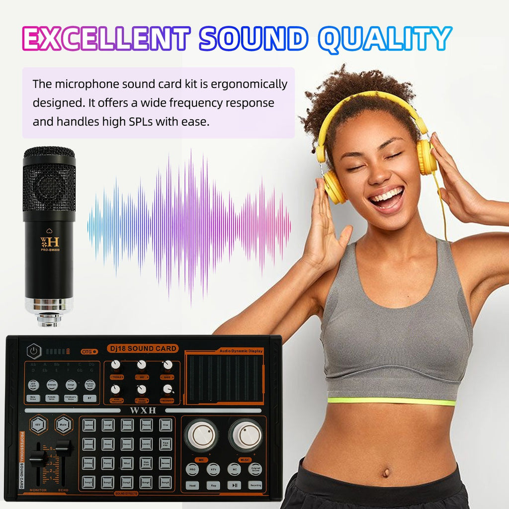 Podcast Equipment Bundle, Live Sound Card with BM800 Recording Studio Microphone, Professional Live Sound Card w/Dj Mixer Effects & Voice Changer for Live Streaming Gaming