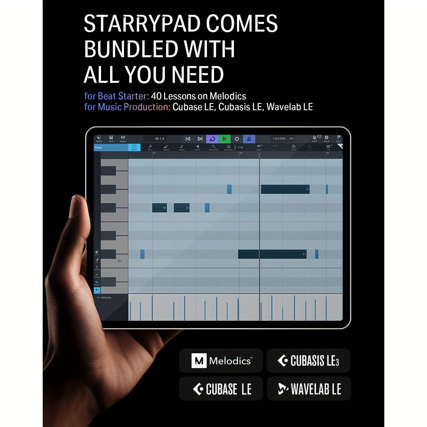 STARRYPAD MIDI Pad Beat Maker Machine - Professional USB MIDI Controller for Music Production - 16 Beat Pads, 2 Assignable Faders & Knobs, 40 Free Courses, and Music Production Software for DJs and Producers
