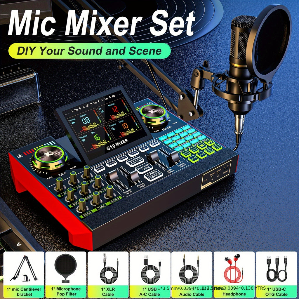 Podcast Equipment Bundle, Recording Studio Package with Voice Changer, Live Sound Card - Audio Interface for Laptop Computer Vlog Living Broadcast Live Streaming Plug & Play PC Computer Kit with Professional Chipset for, Gami