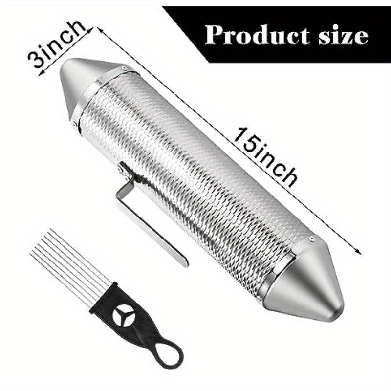 Stainless Steel Guiro Shaker with 2 Scrapers - 15" x 3" Latin Percussion Instrument, Professional Band & Home Musical Training Tool, Durable Metal Construction for Latin Music Enthusiasts, Musician Supply, Sleek Metallic Fini