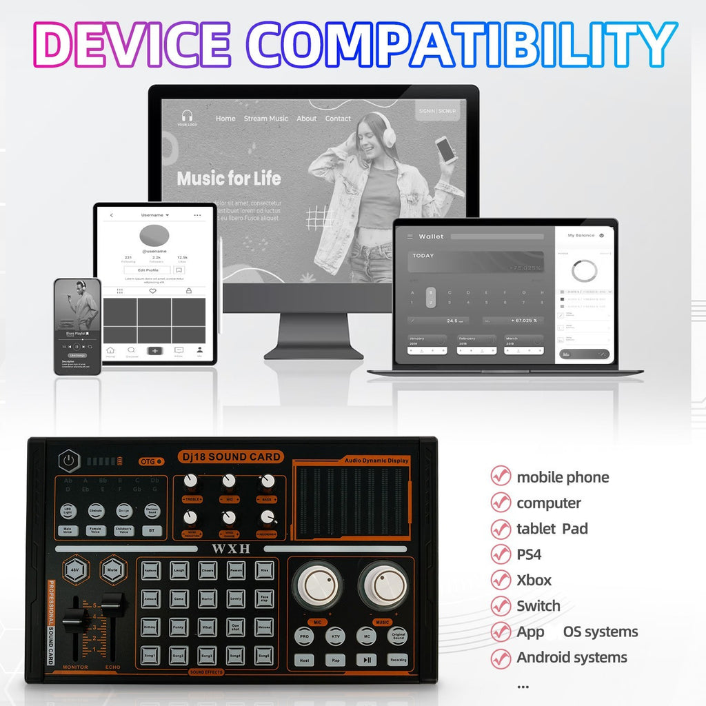 Podcast Equipment Bundle, Live Sound Card with BM800 Recording Studio Microphone, Professional Live Sound Card w/Dj Mixer Effects & Voice Changer for Live Streaming Gaming