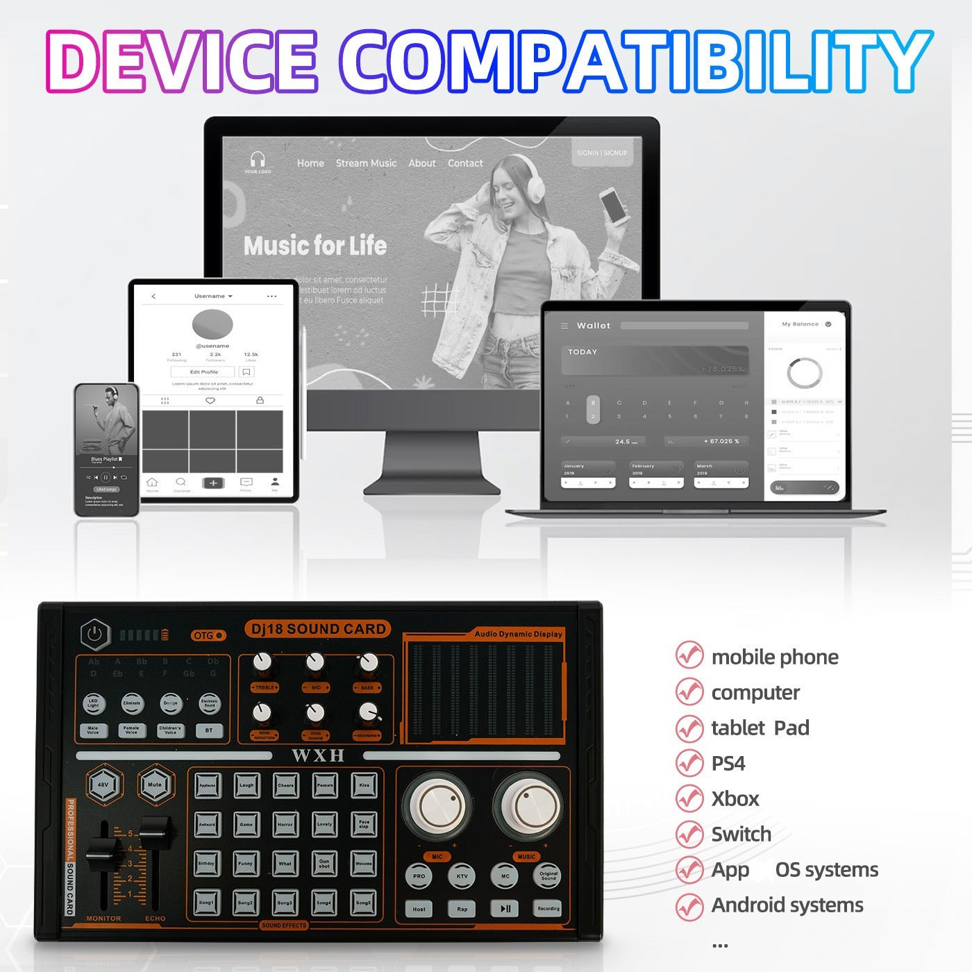 Podcast Equipment Bundle, Live Sound Card with BM800 Recording Studio Microphone, Professional Live Sound Card w/Dj Mixer Effects & Voice Changer for Live Streaming Gaming