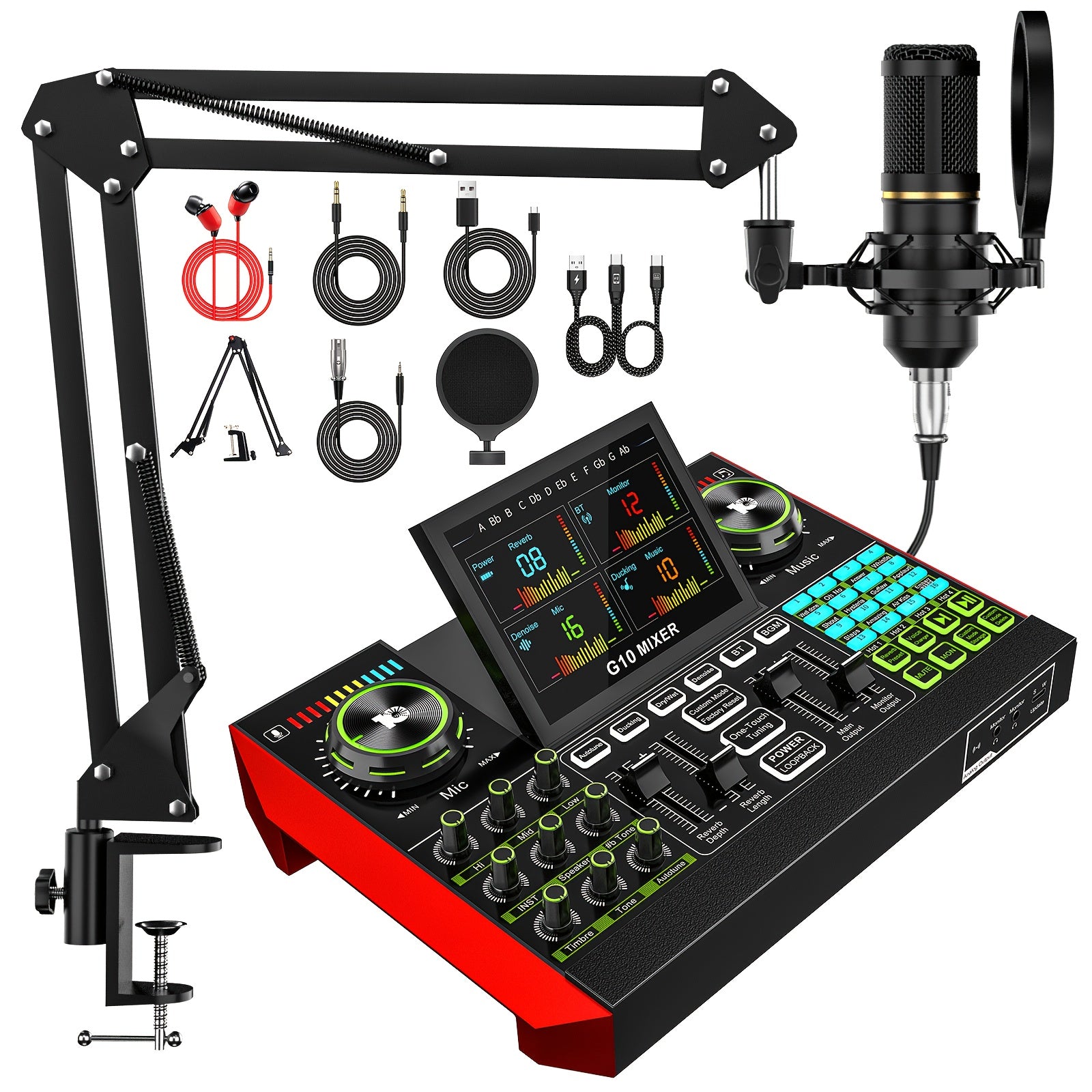 Podcast Equipment Bundle, Recording Studio Package with Voice Changer, Live Sound Card - Audio Interface for Laptop Computer Vlog Living Broadcast Live Streaming Plug & Play PC Computer Kit with Professional Chipset for, Gami