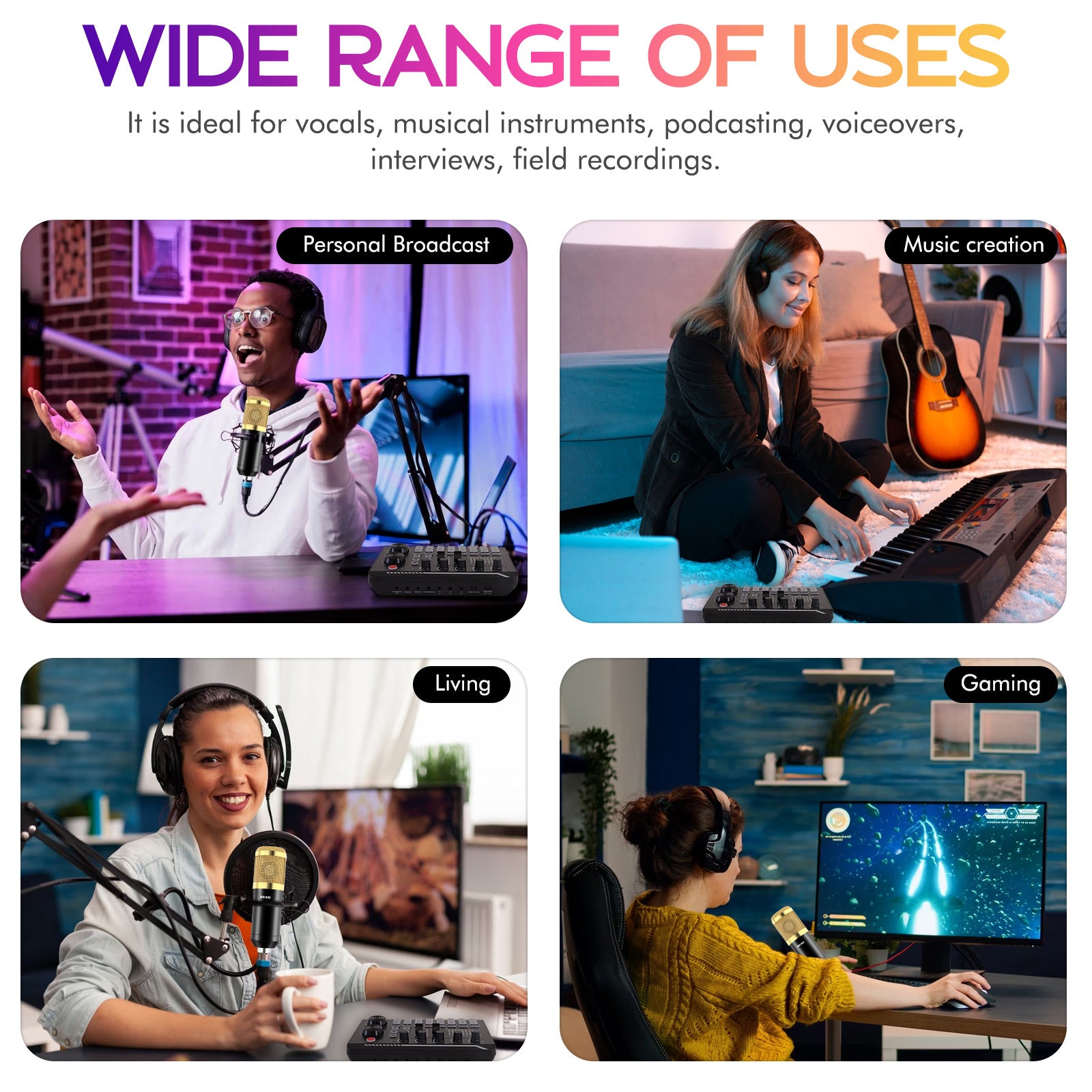 Podcast Equipment Bundle, Live Sound Card with BM800 Recording Studio Microphone, Professional Live Sound Card w/Dj Mixer Effects & Voice Changer for Live Streaming Gaming