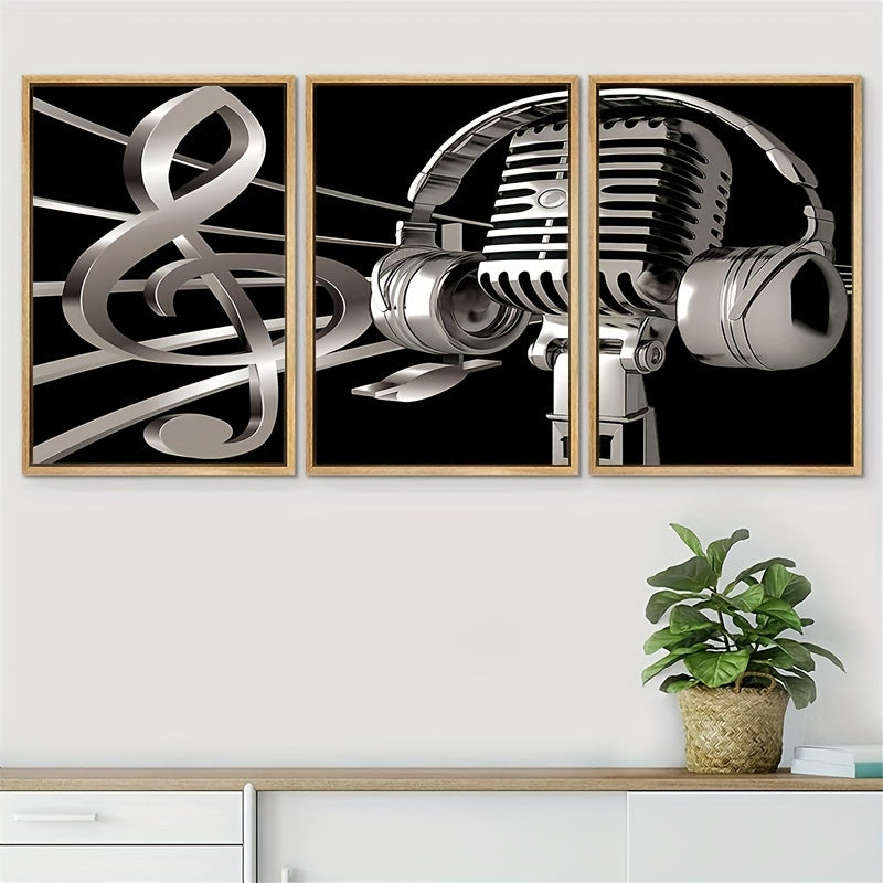 アート・デザイン・音楽 Decorative Art in Modern Interiors 3-Piece Canvas Poster Set - Unique Modern Art Black White Music