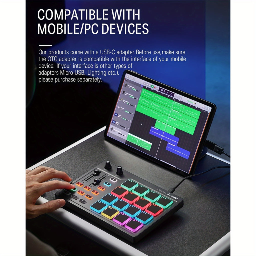 STARRYPAD MIDI Pad Beat Maker Machine - Professional USB MIDI Controller for Music Production - 16 Beat Pads, 2 Assignable Faders & Knobs, 40 Free Courses, and Music Production Software for DJs and Producers