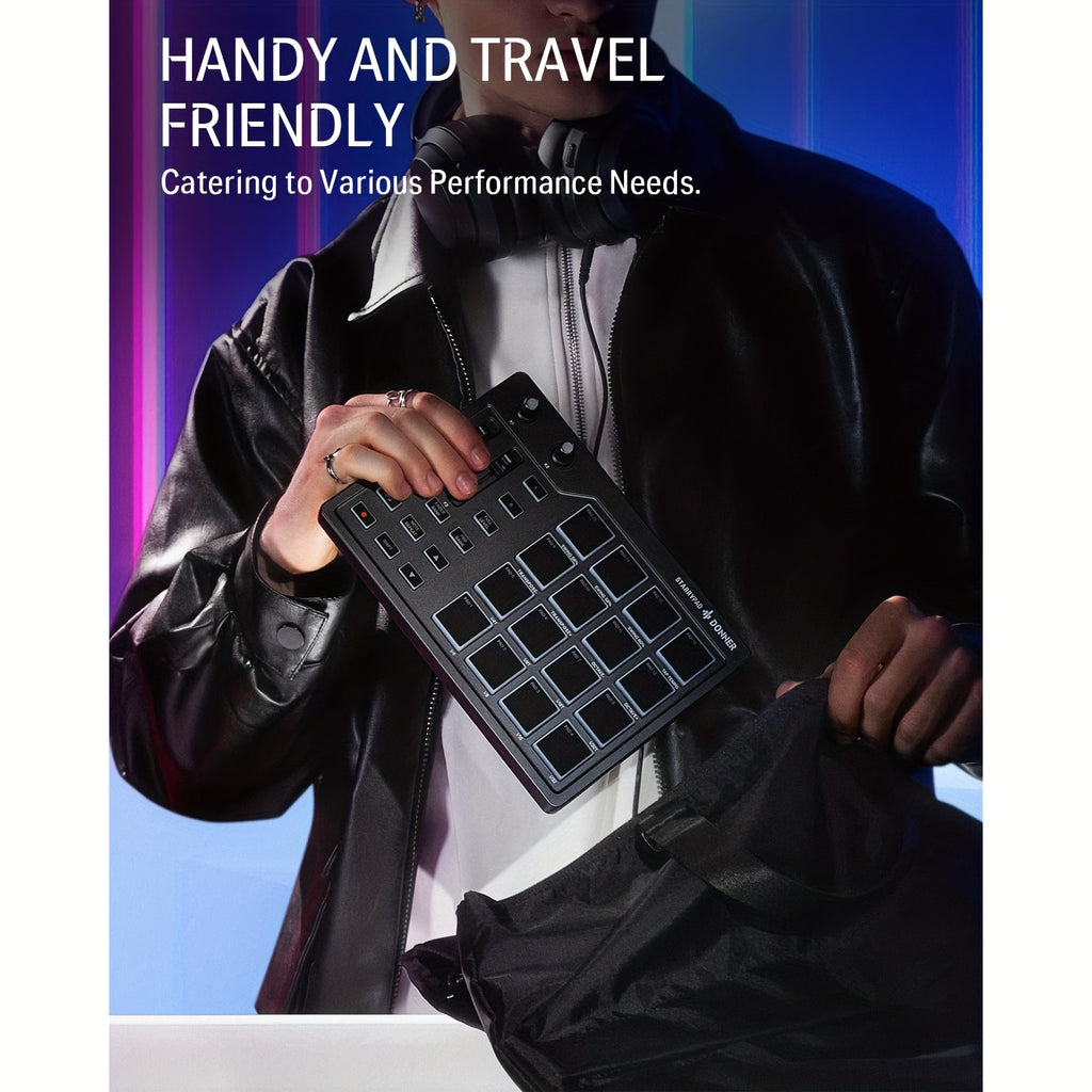 STARRYPAD MIDI Pad Beat Maker Machine - Professional USB MIDI Controller for Music Production - 16 Beat Pads, 2 Assignable Faders & Knobs, 40 Free Courses, and Music Production Software for DJs and Producers