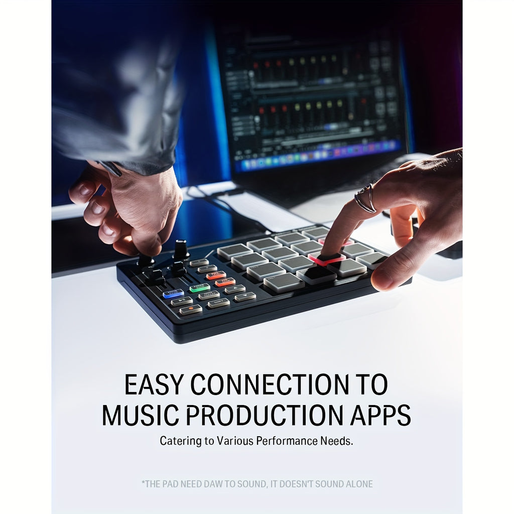 STARRYPAD MIDI Pad Beat Maker Machine - Professional USB MIDI Controller for Music Production - 16 Beat Pads, 2 Assignable Faders & Knobs, 40 Free Courses, and Music Production Software for DJs and Producers